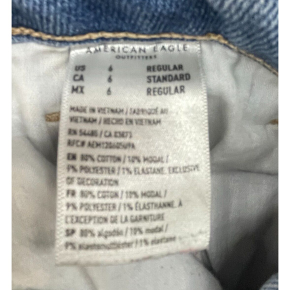 American Eagle Jeans Womens 6 Blue Mom Straight Jean Distressed Denim High Rise - Picture 3 of 13